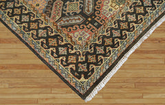 6x9 Gold Forest Green Peach Color Hand Knotted Transitional Wool Transitional Oriental Rug