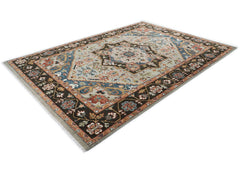 10x14 Gray, Dark Green, Blue Color Hand Knotted Oushak Wool Oriental Rug