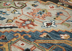 10x14 Gray, Dark Green, Blue Color Hand Knotted Oushak Wool Oriental Rug