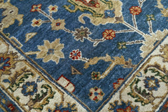 Runner Blue Ivory Tan Color Hand Knotted Oushak Wool Traditional Oriental Rug