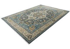 10x14 Blue, Beige, Gold Color Hand Knotted Oushak Wool Oriental Rug
