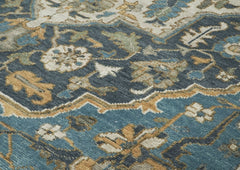 10x14 Blue, Beige, Gold Color Hand Knotted Oushak Wool Oriental Rug