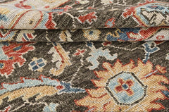 Brown, Beige 8'11''x11'10'' Oushak Arts and Crafts Hand Knotted Wool Oriental Area Rug