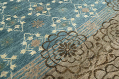 4x6 Teal Tan Ivory Color Hand Knotted Transitional Wool Transitional Oriental Rug