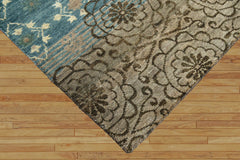 4x6 Teal Tan Ivory Color Hand Knotted Transitional Wool Transitional Oriental Rug