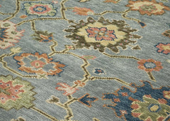 10x14 Blue, Rose, Lime Color Hand Knotted Oushak Wool Arts and Crafts Oriental Rug