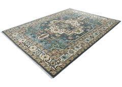 10x14 Slate, Ivory, Rose Color Hand Knotted Oushak Wool Oriental Rug