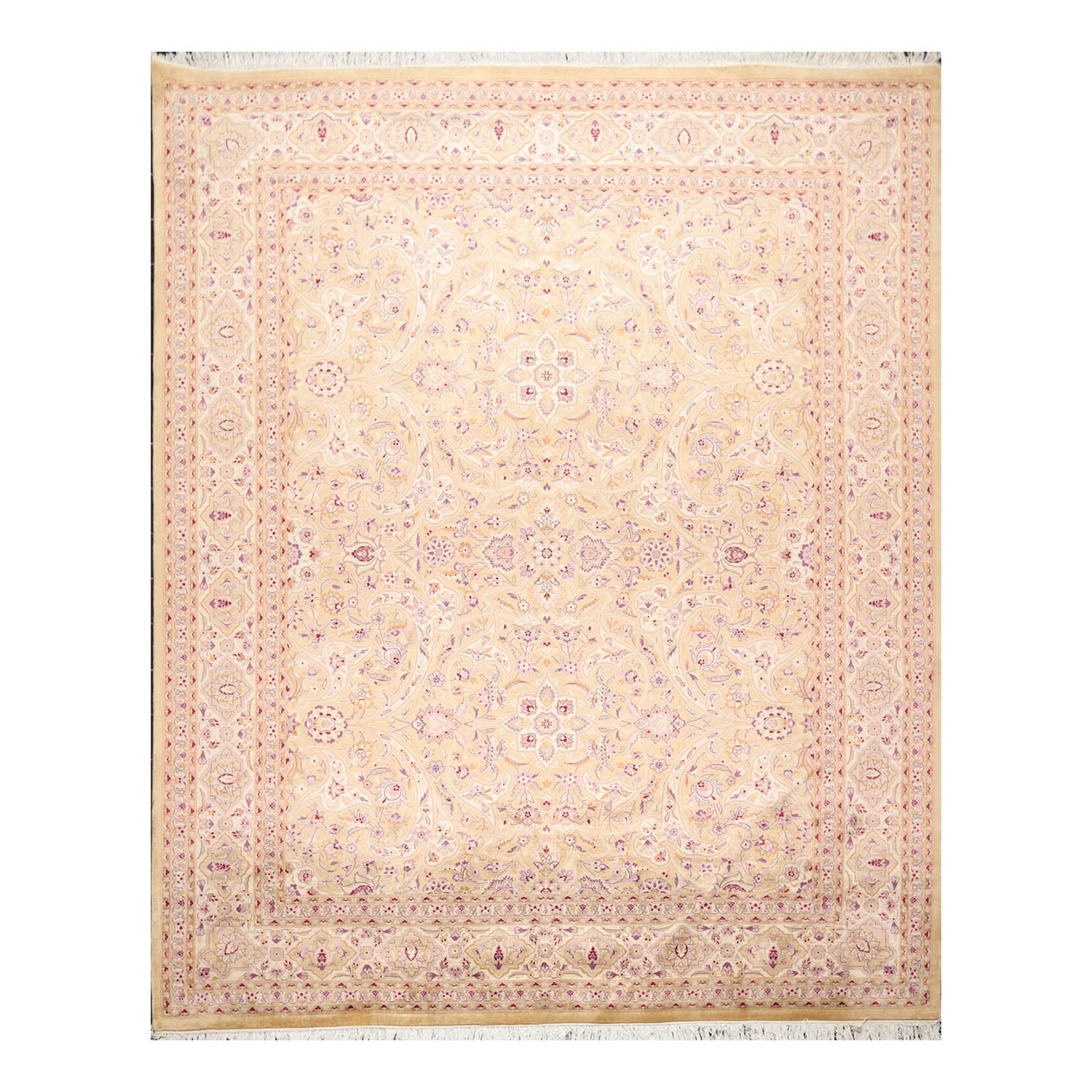 8x10 Tan, Ivory, Purple Color Hand Knotted All-Over 100% Wool Traditional Oriental Rug