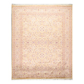 8x10 Tan, Ivory, Purple Color Hand Knotted All-Over 100% Wool Traditional Oriental Rug