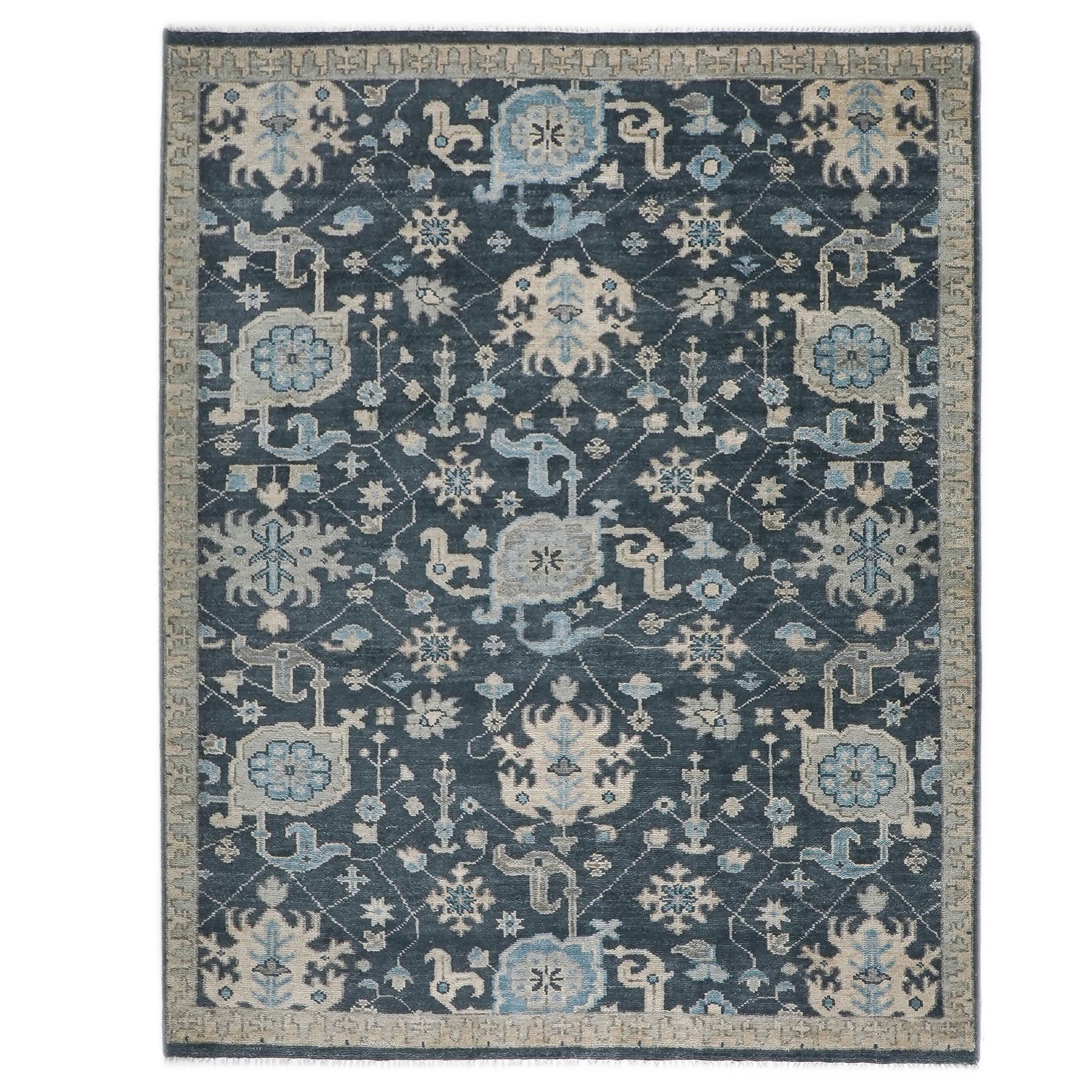 8x10 Slate, Gray, Beige Color Hand Knotted Oushak Wool Arts & Crafts Oriental Rug