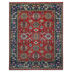 8x10 Red, Navy, Gold Color Hand Knotted Oushak Wool Arts & Crafts Oriental Rug