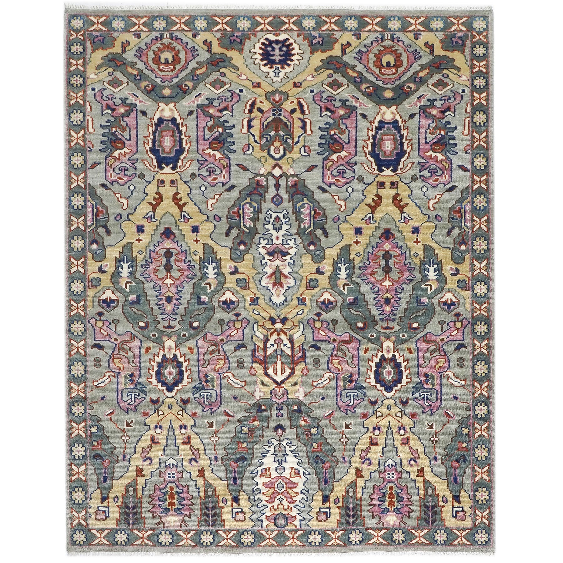 8x10 Gray, Pink, Gold Color Hand Knotted Oushak Wool Arts & Crafts Oriental Rug