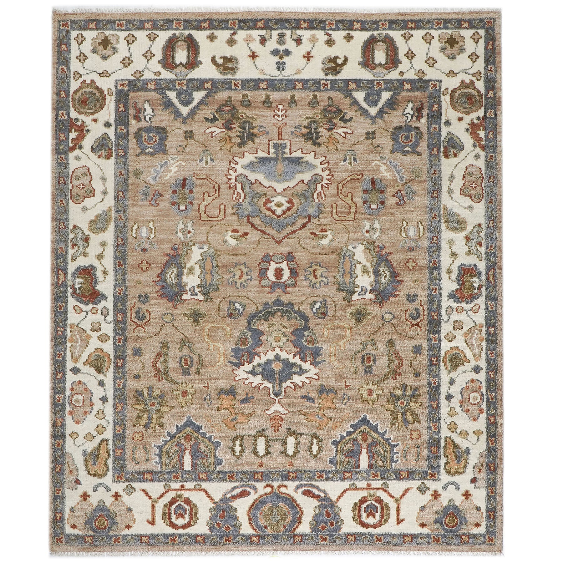 8x10 Mocha, Ivory, Slate Color Hand Knotted Oushak Wool Arts & Crafts Oriental Rug