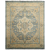 8x10 Blue, Beige, Gold Color Hand Knotted Oushak Wool Traditional Oriental Rug