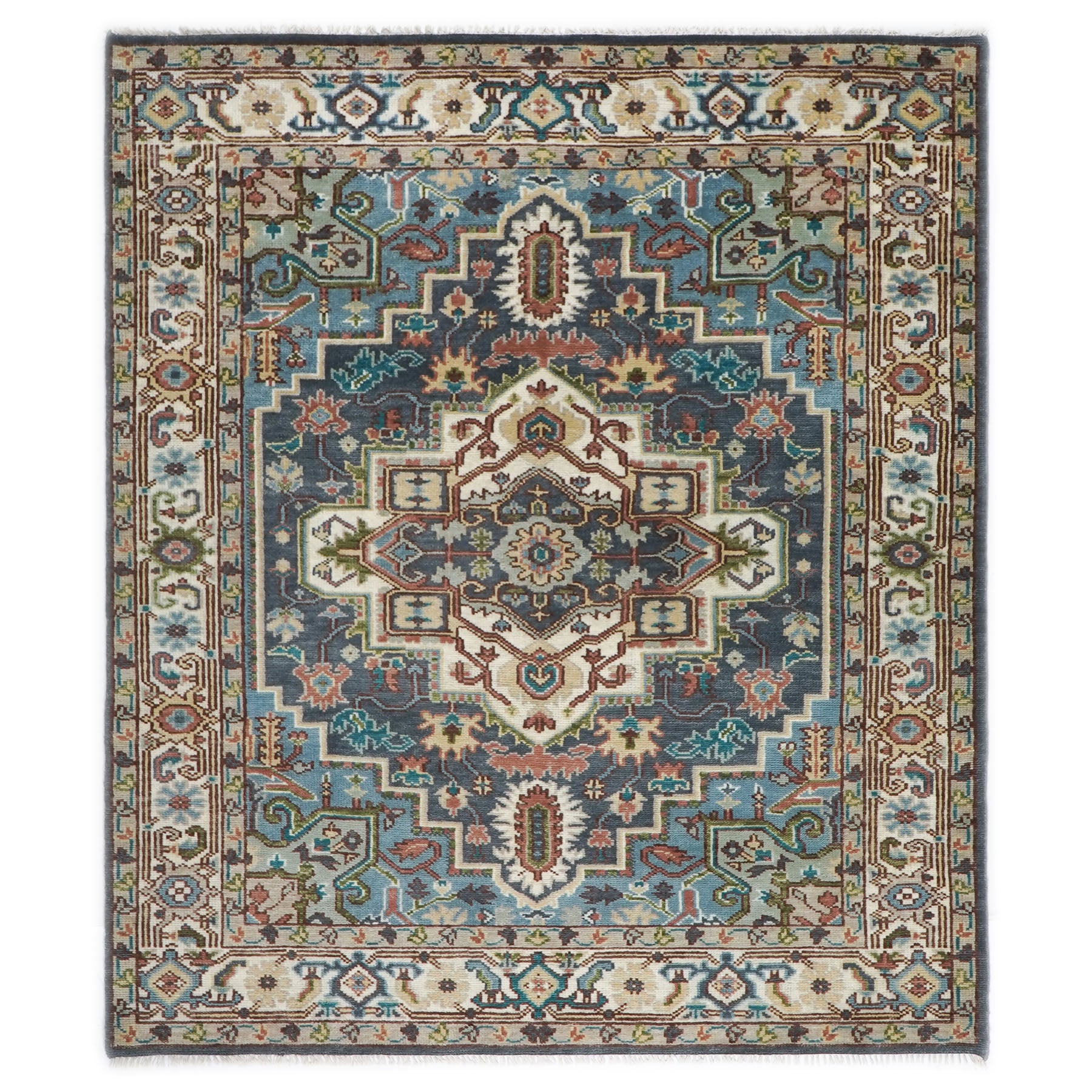 8x10 Blue, Ivory, Aqua Color Hand Knotted Oushak Wool Traditional Oriental Rug