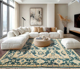 Teal, Ivory 7'10'' x 10'4'' Oushak Traditional Hand Knotted Wool Oriental Area Rug