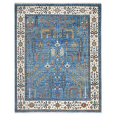 8x10 Blue, Ivory, Gold Color Hand Knotted Oushak Wool Transitional Oriental Rug