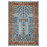 5x8 Blue, Burnt Orange, Ivory Color Hand Knotted Oushak Wool Transitional Oriental Rug