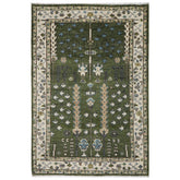 5x8 Green, Ivory, Blue Color Hand Knotted Oushak Wool Transitional Oriental Rug