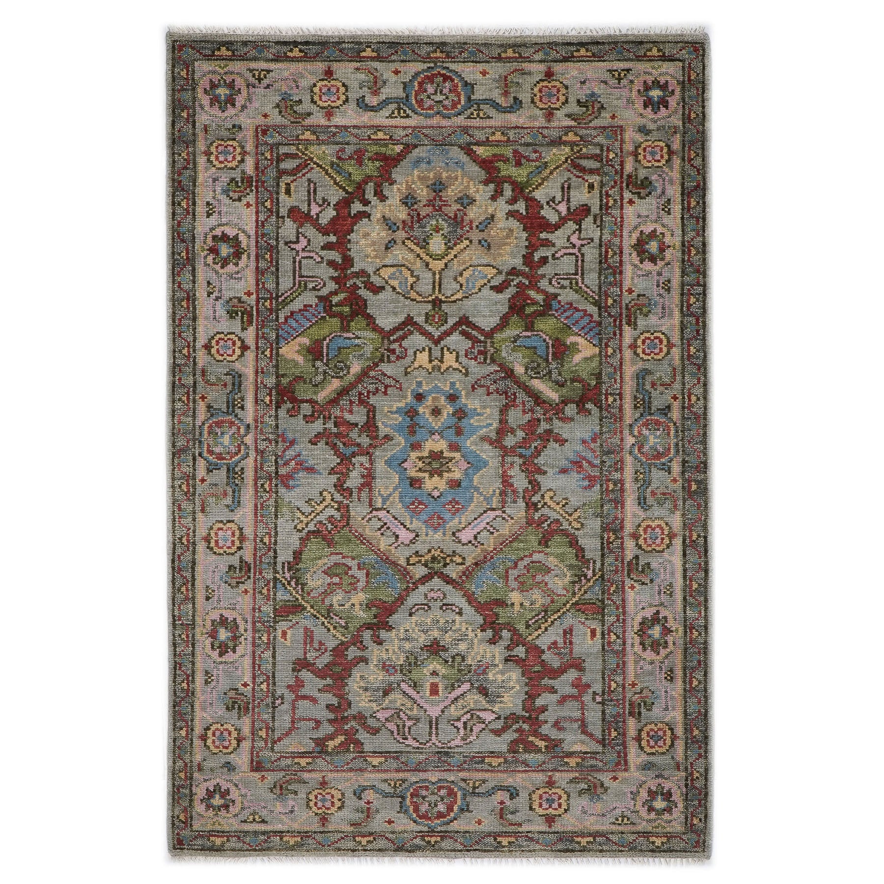 5x8 Moss, Gray, Rust Color Hand Knotted Oushak Wool Arts & Crafts Oriental Rug