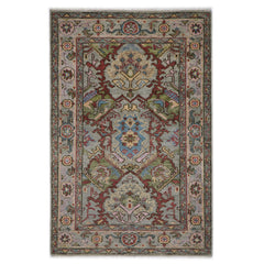 5x8 Moss, Gray, Rust Color Hand Knotted Oushak Wool Arts & Crafts Oriental Rug