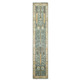 Runner Celadon, Ivory, Brown Color Hand Knotted Oushak Wool Traditional Oriental Rug
