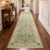 Mint, Ivory 2'5" x 12' Runner Traditional Hand Knotted Wool Oushak Oriental Area Rug