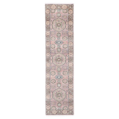 Runner Blush, Gray, Ivory Color Hand Knotted Oushak Wool Transitional Oriental Rug