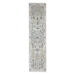 Runner Gray, Beige, Blue Color Hand Knotted Oushak Wool Transitional Oriental Rug