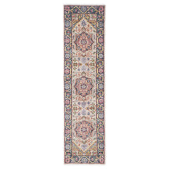 Runner Beige, Slate, Gold Color Hand Knotted Oushak Wool Traditional Oriental Rug