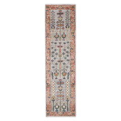 Runner Gray, Blush, Slate Color Hand Knotted Oushak Wool Transitional Oriental Rug