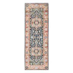 Runner Slate, Blush, Sage Color Hand Knotted Oushak Wool Traditional Oriental Rug