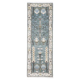 Runner Celadon, Ivory, Gray Color Hand Knotted Oushak Wool Transitional Oriental Rug