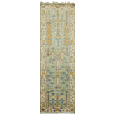 Runner Mint, Ivory, Gold Color Hand Knotted Oushak Wool Traditional Oriental Rug