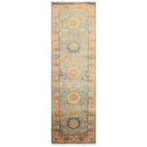 Runner Slate, Blue, Peach Color Hand Knotted Oushak Wool Traditional Oriental Rug