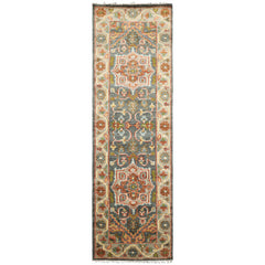 Runner Teal, Gray, Rust Color Hand Knotted Oushak Wool Traditional Oriental Rug