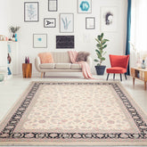 8x10 Ivory, Black, Rose Color Hand Knotted Floral 100% Wool Traditional-Persian/Oriental Oriental Rug