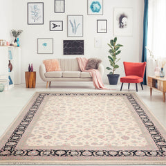 8x10 Ivory, Black, Rose Color Hand Knotted Floral 100% Wool Traditional-Persian/Oriental Oriental Rug