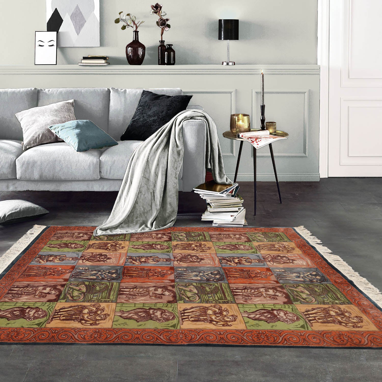 4x6 Blue, Rose, Green Color Hand Knotted All-Over 100% Wool Traditional-Persian/Oriental Oriental Rug