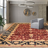 9x12 Rust, Navy, Tan Color Hand Knotted Floral 100% Wool Traditional-Persian/Oriental Oriental Rug