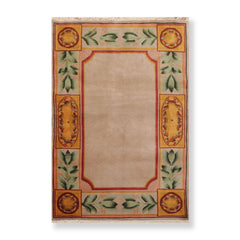 3x5 Taupe, Gold, Aqua Color Hand Knotted Floral 100% Wool Traditional-Persian/Oriental Oriental Rug