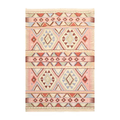 3'9" x 5'9" Hand Woven Wool Southwestern Turkish Kilim Oriental Area Rug Beige