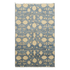3x5 Blue, Beige, Ivory Color Hand Knotted Afghan Oushak Wool Transitional Oriental Rug