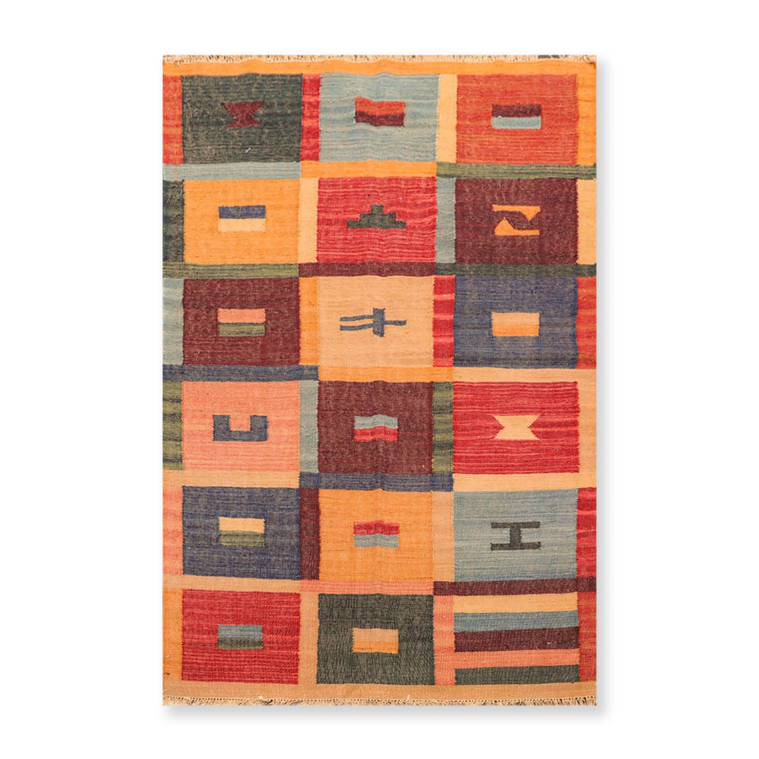 4x6 Rust, Gold, Green Color Hand Woven All-Over 100% Wool Contemporary Oriental Rug
