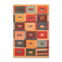 4x6 Rust, Gold, Green Color Hand Woven All-Over 100% Wool Contemporary Oriental Rug