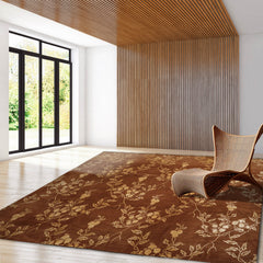 Square Brown, Light Gold, Color Hand Knotted All-Over 100% Wool Transitional Oriental Rug