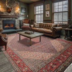 10x14 Navy, Rose, Ivory Color Hand Knotted All-Over 100% Wool Traditional Oriental Rug