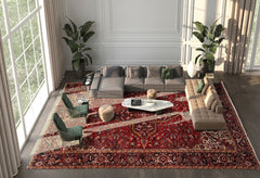 9x12 Rusty Red, Charcoal, Ivory Color Hand Knotted All-Over 100% Wool Traditional Oriental Rug