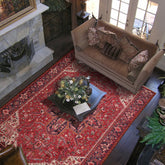10x14 Red with orange undertones, Navy, Ivory Color Hand Knotted All-Over 100% Wool Traditional Oriental Rug