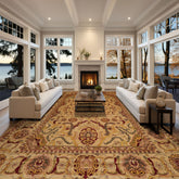 10x14 Gold, Burgundy, Sage Color Hand Knotted All-Over 100% Wool Traditional Oriental Rug